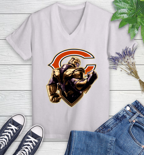 NFL Thanos Avengers Endgame Football Sports Chicago Bears Women's V-Neck T-Shirt