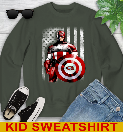 San Francisco 49ers NFL Football Captain America Marvel Avengers American Flag Shirt Youth Sweatshirt 9 San Francisco 49ers NFL Football Captain America Marvel Avengers American Flag Shirt Youth Sweatshirt - Image 9