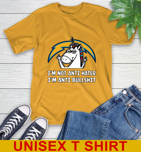 Los Angeles Chargers NFL Football Unicorn I'm Not Anti Hater I'm Anti Bullshit T-Shirt 3
