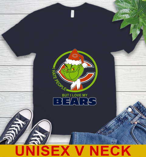 Chicago Bears NFL Christmas Grinch I Hate People But I Love My Favorite Football Team V-Neck T-Shirt 3