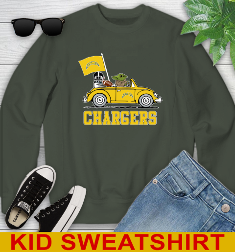 NFL Football Los Angeles Chargers Darth Vader Baby Yoda Driving Star Wars Shirt Youth Sweatshirt 9