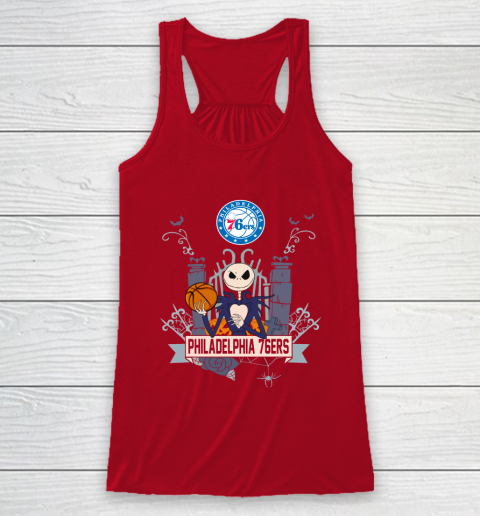 NBA Philadelphia 76ers Basketball Jack Skellington Halloween Racerback Tank 4