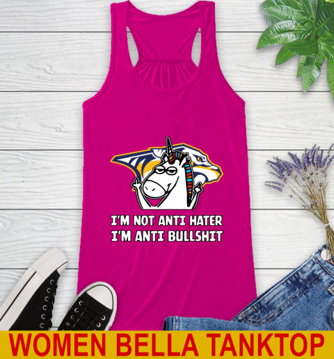 Nashville Predators NHL Hockey Unicorn I'm Not Anti Hater I'm Anti Bullshit Racerback Tank 8