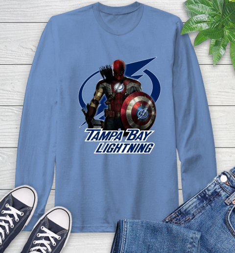 NHL Captain America Thor Spider Man Hawkeye Avengers Endgame Hockey Tampa Bay Lightning Long Sleeve T-Shirt 11