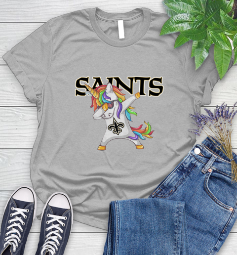 New Orleans Saints NFL Football Funny Unicorn Dabbing Sports Women's T-Shirt 5