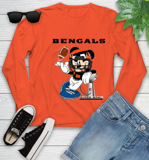 NFL Cincinnati Bengals Mickey Mouse Disney Super Bowl Football T Shirt Youth Long Sleeve 4