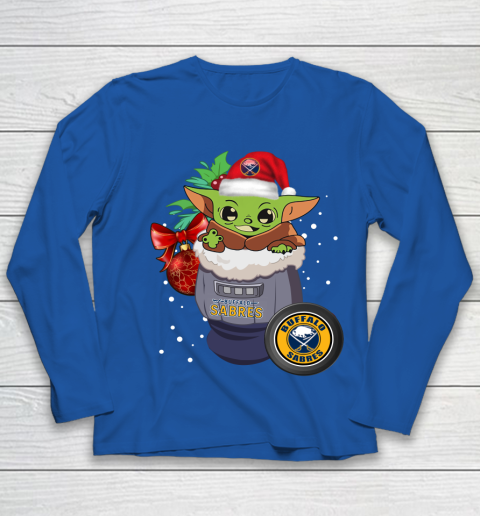 Buffalo Sabres Christmas Baby Yoda Star Wars Funny Happy NHL Youth Long Sleeve 9