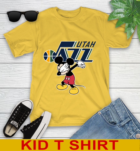 Utah Jazz NBA Basketball Dabbing Mickey Disney Sports Youth T-Shirt 8