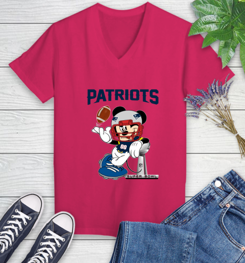 NFL New England Patriots Mickey Mouse Disney Super Bowl Football T Shirt Women's V-Neck T-Shirt 9