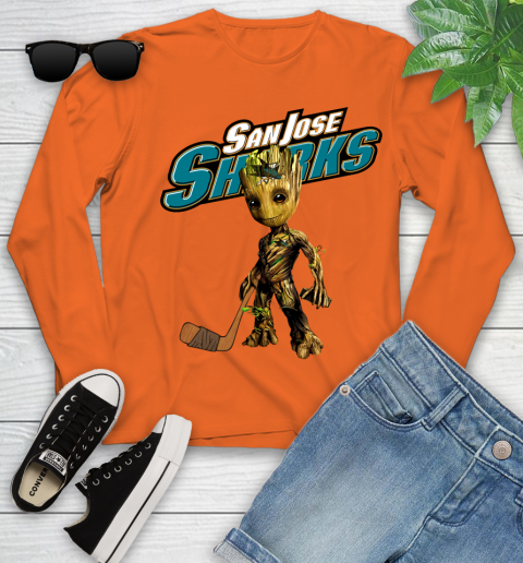 San Jose Sharks NHL Hockey Groot Marvel Guardians Of The Galaxy Youth Long Sleeve 4