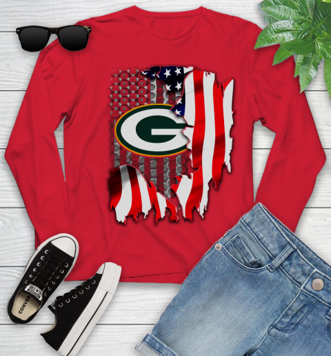 Green Bay Packers NFL Football American Flag Youth Long Sleeve 11
