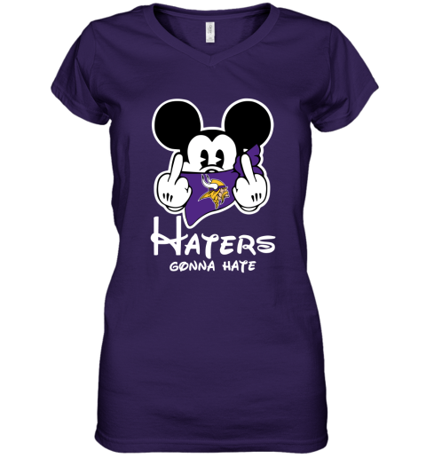 NFL Minnesota Vikings Haters Gonna Hate Mickey Mouse Disney Football T Shirt K6x5Wq0PVZz women v neck t shirt 39 95 151514 front purple