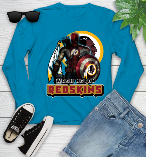 NFL Captain America Thor Spider Man Hawkeye Avengers Endgame Football Washington Redskins Youth Long Sleeve 7