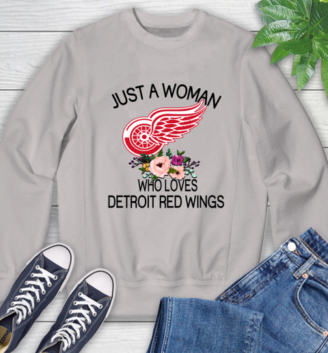 NHL Just A Woman Who Loves Detroit Red Wings Hockey Sports Sweatshirt 9