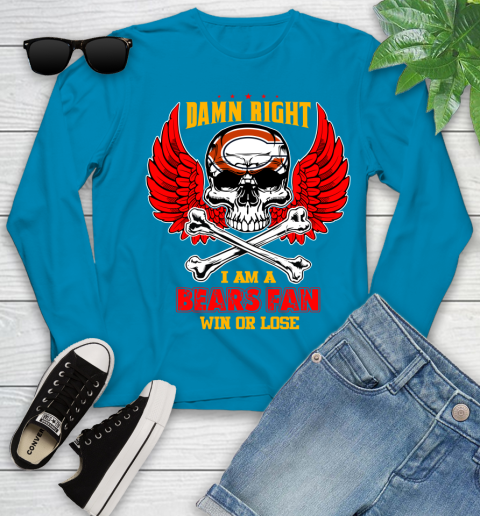 NFL Damn Right I Am A Chicago Bears Win Or Lose Skull Football Sports Youth Long Sleeve 8