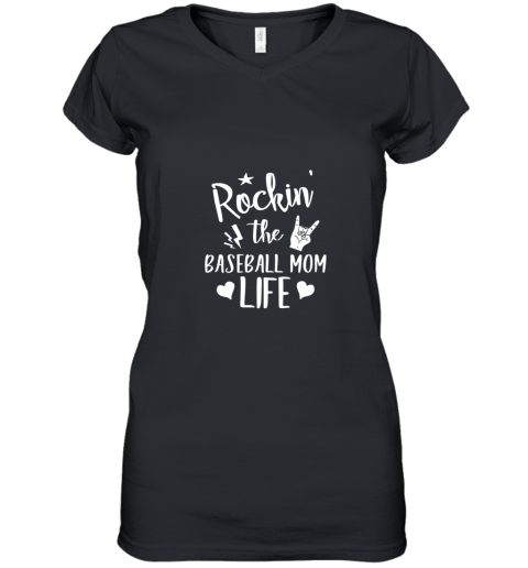 Womens Rockin_ The Baseball Mom Life Mother's Day Gift Women's V-Neck T-Shirt