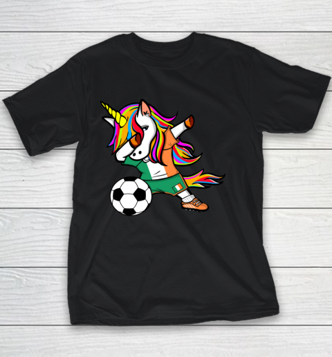 Funny Dabbing Unicorn Ireland Football Irish Flag Soccer Youth T-Shirt