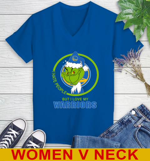 Golden State Warriors NBA Christmas Grinch I Hate People But I Love My Favorite Basketball Team Women's V-Neck T-Shirt 11