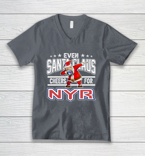 New York Rangers Even Santa Claus Cheers For Christmas NHL V-Neck T-Shirt 4