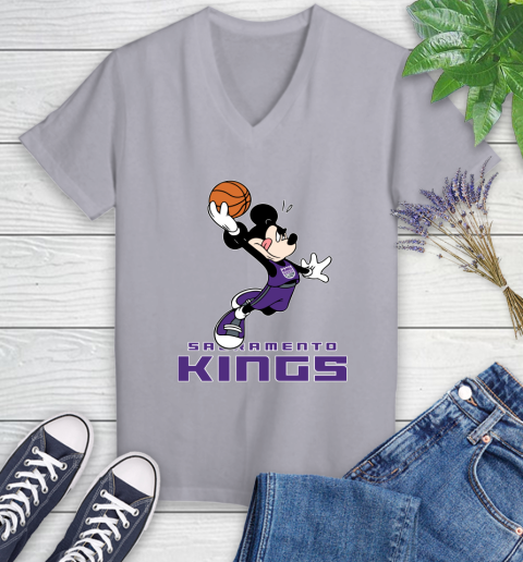 NBA Basketball Sacramento Kings Cheerful Mickey Mouse Shirt Women's V-Neck T-Shirt 4