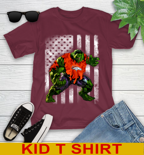 Denver Broncos Hulk Marvel Avengers NFL Football American Flag Youth T-Shirt 5