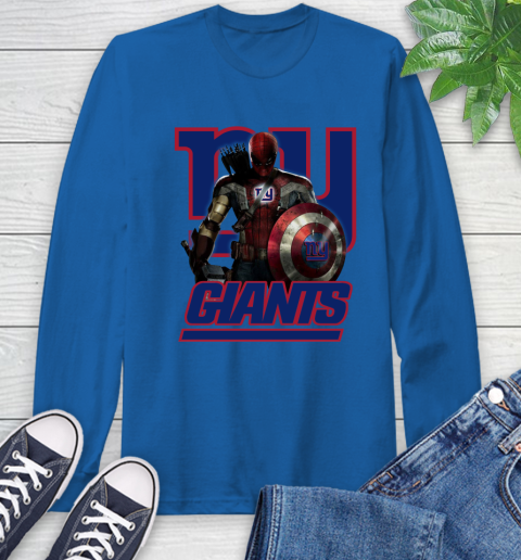 NFL Captain America Thor Spider Man Hawkeye Avengers Endgame Football New York Giants Long Sleeve T-Shirt 9