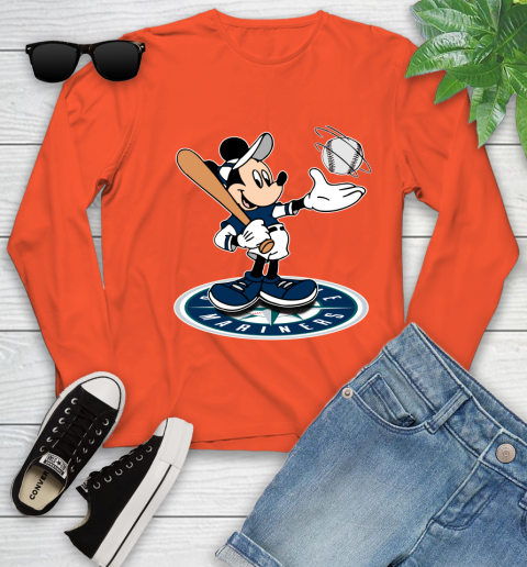 MLB Baseball Seattle Mariners Cheerful Mickey Disney Shirt Youth Long Sleeve - Image 5