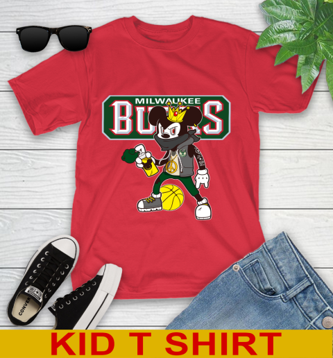 Milwaukee Bucks NBA Basketball Mickey Peace Sign Sports Youth T-Shirt 10