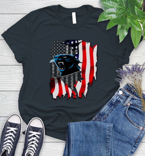 Carolina Panthers NFL Football American Flag Women's T-Shirt 8