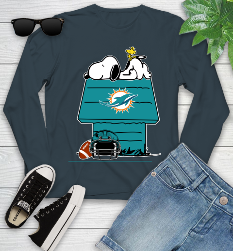 Miami Dolphins NFL Football Snoopy Woodstock The Peanuts Movie Youth Long Sleeve 8