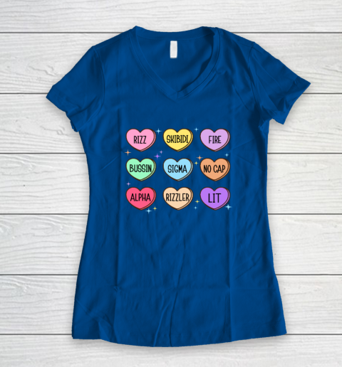 Skibidi Valentine's Day Candy Heart Funny Valentine Rizz Women's V-Neck T-Shirt 5