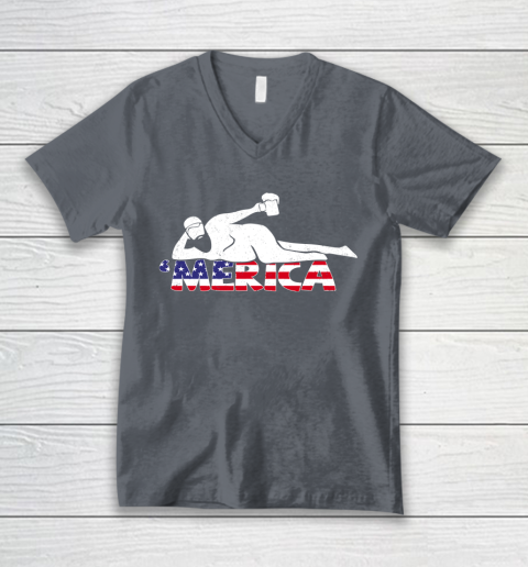 Beer Lover Funny Shirt Mens 4th Of July Merica Fat Party Funny Drinking Adult Joke V-Neck T-Shirt 4