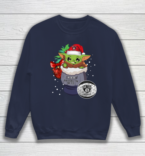 Brooklyn Nets Christmas Baby Yoda Star Wars Funny Happy NBA Sweatshirt 3