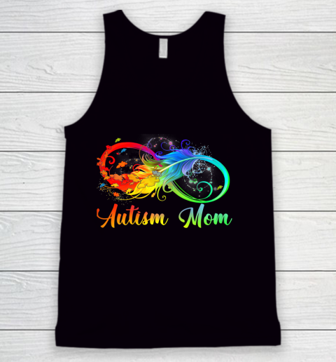 Womens Tu Autism Mom Colorful Feather Autism Awareness Support Tank Top