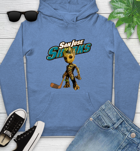 San Jose Sharks NHL Hockey Groot Marvel Guardians Of The Galaxy Youth Hoodie 12