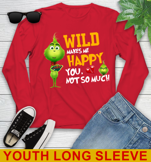 NHL Minnesota Wild Makes Me Happy You Not So Much Grinch Hockey Sports Youth Long Sleeve 11
