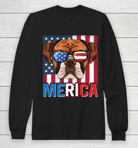 Independence Day Boxer Merica Flag 4th of July Dog American Puppy Patriotic Long Sleeve T-Shirt