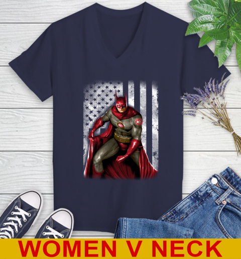 Atlanta Hawks NBA Basketball Batman DC American Flag Shirt Women's V-Neck T-Shirt 12