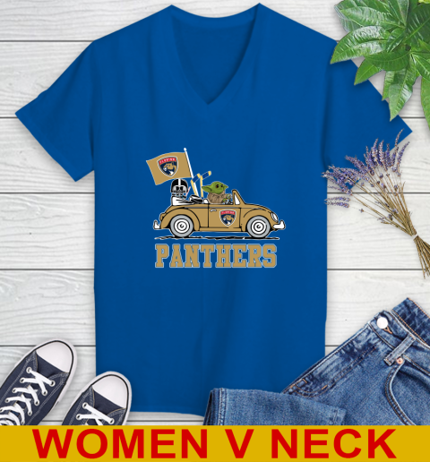 NHL Hockey Florida Panthers Darth Vader Baby Yoda Driving Star Wars Shirt Women's V-Neck T-Shirt 11