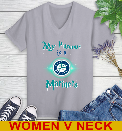 MLB Baseball Harry Potter My Patronus Is A Seattle Mariners Women's V-Neck T-Shirt 4