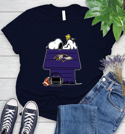 Baltimore Ravens NFL Football Snoopy Woodstock The Peanuts Movie Women's T-Shirt 4 Baltimore Ravens NFL Football Snoopy Woodstock The Peanuts Movie Women's T-Shirt - Image 4