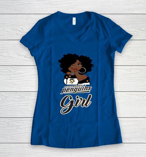 Pittsburgh Penguins Girl NHL Women's V-Neck T-Shirt 9
