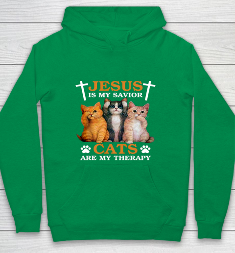 Jesus is My Savior Cat are My Therapy Christians Cat Lover Youth Hoodie 4