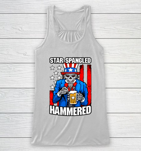 Beer Lover Funny Shirt Star Spangled Hammered 4th Of July Uncle Sam Skull USA Flag Racerback Tank