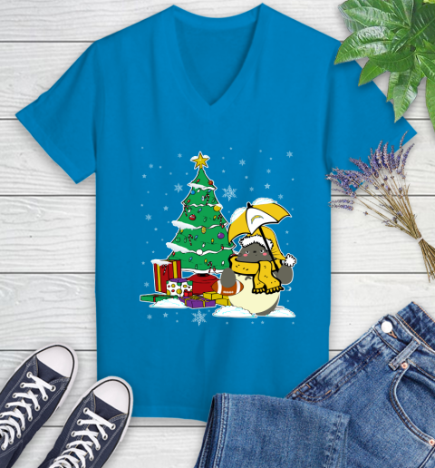 Los Angeles Chargers NFL Football Cute Tonari No Totoro Christmas Sports Women's V-Neck T-Shirt 7