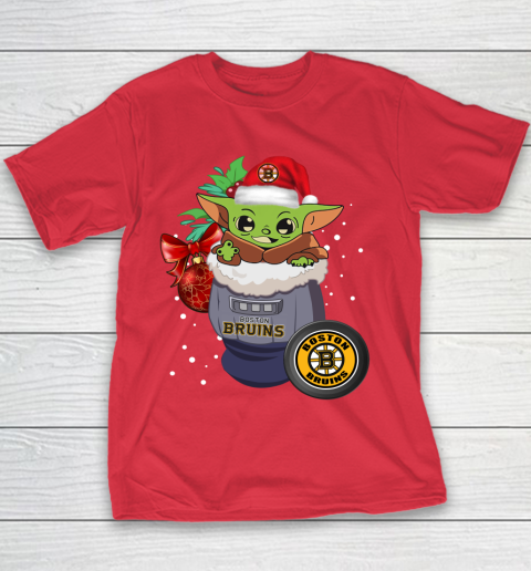 Boston Bruins Christmas Baby Yoda Star Wars Funny Happy NHL Youth T-Shirt 9