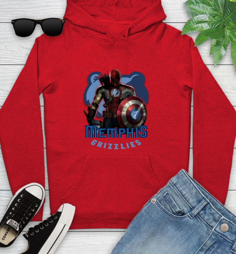 Memphis Grizzlies NBA Basketball Captain America Thor Spider Man Hawkeye Avengers Youth Hoodie 11