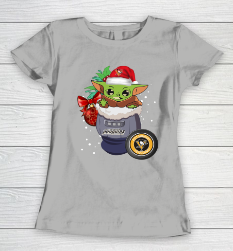 Pittsburgh Penguins Christmas Baby Yoda Star Wars Funny Happy NHL Women's T-Shirt 11