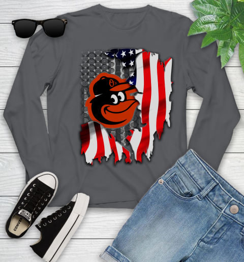 Baltimore Orioles MLB Baseball American Flag Youth Long Sleeve 9