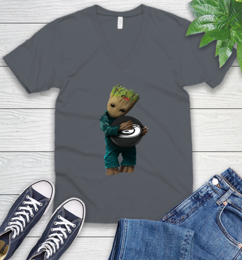 NHL Groot Guardians Of The Galaxy Hockey Sports Carolina Hurricanes V-Neck T-Shirt 5